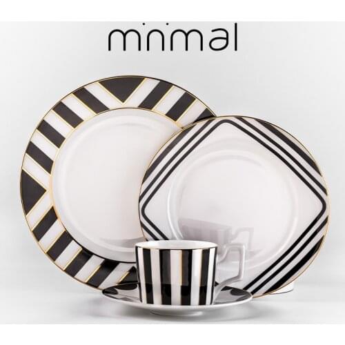 Ceramic Gold Inlay White Black Plates Steak Food Dish Nordic Style Tableware Bowl Ins Dinner Plate High Porcelain Dinnerware Set