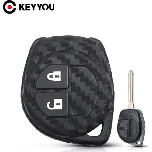 KEYYOU Carbon Silicone Car Key Case For Suzuki SX4 Swift Grand Vitara Liana Jimny Samurai Carbon Fiber Cover Styling 2 Buttons