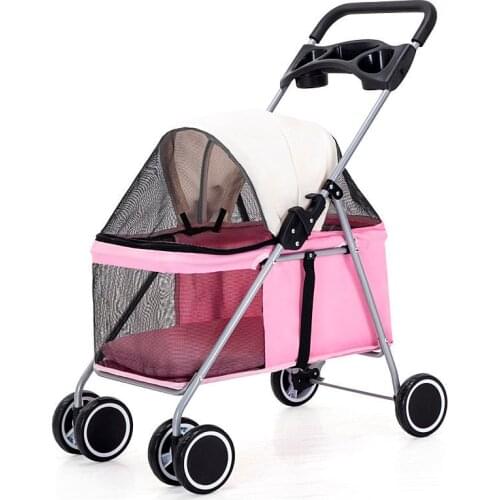 Pet Stroller for Cats/Dogs, Pet Stroller，Pet Care Room，Airless Tires, Easy Hand Fold, Cup Holder + Storage Basket