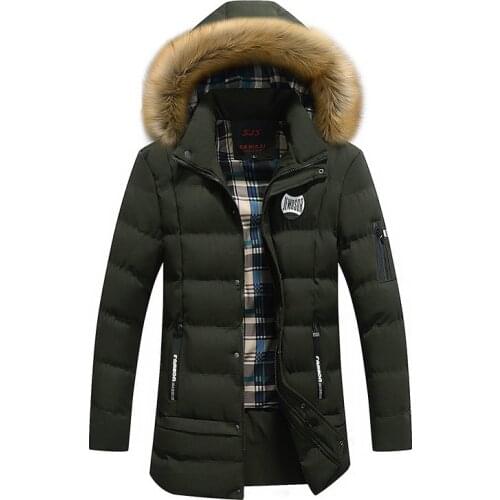 Hot Selling Mens Mid-length Cotton-padded Clothes Youth European And American-Style Large Fur Collar Thick Warm Cotton-padded