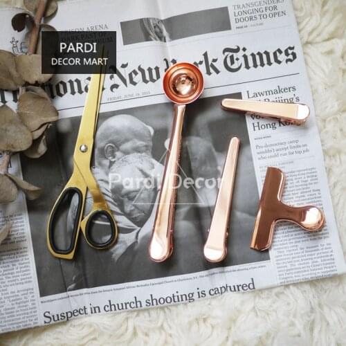 Coffee Scoop With Bag Clip Stainless Steel Tea Coffee Measuring Spoon Sealing Clip Gold Kitchen Accessories Metal Clips