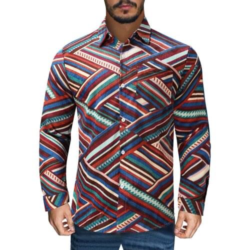 Fashion Mens Shirt Ethnic Corduroy Long Sleeved Turn-down Collar Shirt Blosue Slim Fit Man Shirts dropshipping #2108