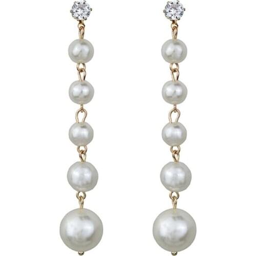 Trendy Elegant Temperament Imitation Pearls Zircon Long Drop Earrings For Women Girls Wedding Party Jewelry Gift