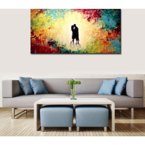 Modular Abstract Landscape Pictures Home Decoration Handmade Modern Couple In Rain Oil Paintings on Canvas Wall Art No Framed