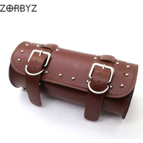 ZORBYZ Motorcycle Brown Artificial Leather Saddlebag Side Front Rear Tool Bag Motorbike Bags For Harley Honda Yamaha