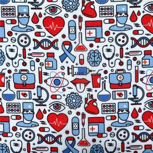 Cartoon Medical tools Printed Polyester Cotton Fabric for Doctor nurse Surgicals Hats Scrubs Hat mask Clothes DIY Sewing