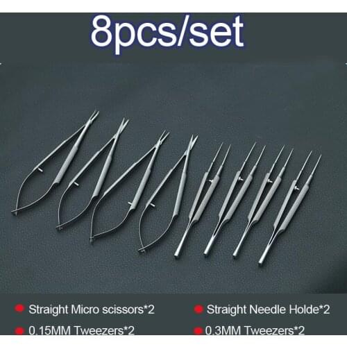 New 4pcs/set ophthalmic microsurgical instruments 12.5cm scissors+Needle holders +tweezers stainless steel surgical tool