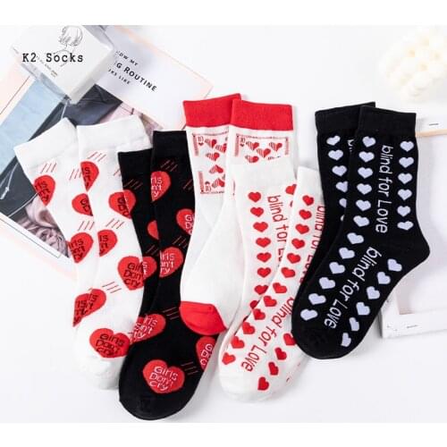 New Heart-shaped Letter Girls Sockings Cotton Red Love Poker Fashion Harajuku Dropshipping Happy Soft Funny Cute Women Socks