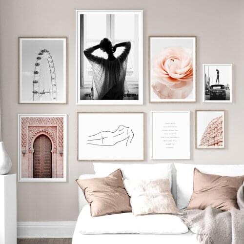 Ferris wheel Car Flower Morocco Nude line Wall Art Print Canvas Painting Girl Nordic Vintage Poster Wall Picture For Living Room