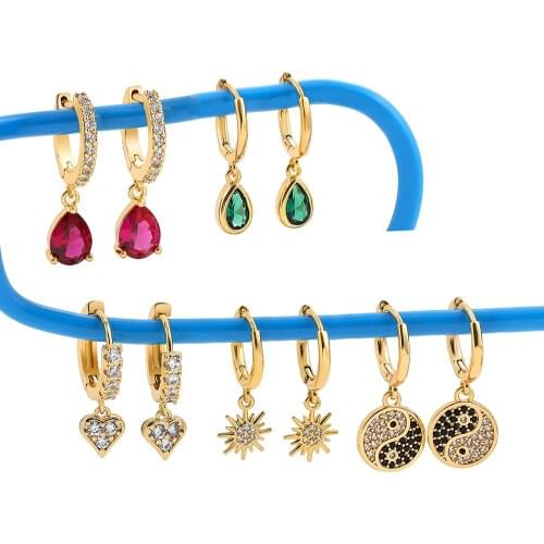 Charm Micro Pave CZ Zircon Round Yinyang Heart Shaped Drop Earrings for Women Fashion Small Crystal Earring Huggies Jewelry