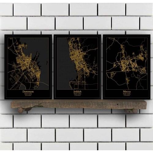 Dammam Jeddah Mecca Medina Riyadh Saudi Arabia Map Poster
