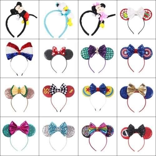 Mickey Minnie Accessories Cartoon Sequin Bow Halloween Headband Hair Bows Birthday Party Christmas Headband Mouse Ears Hair