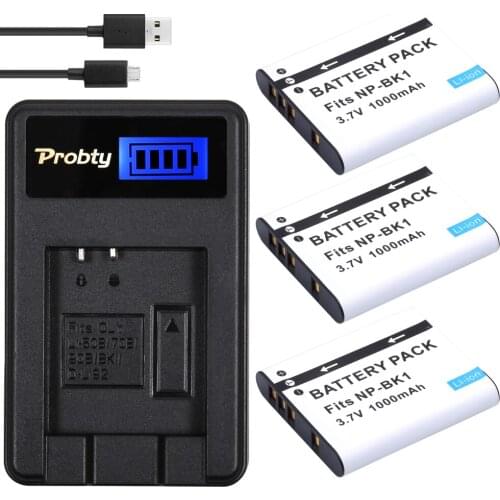 Probty 3Pcs NP-BK1 NPBK1 NP BK1 Camera Battery + LCD USB Charger For Sony S750 S780 S950 S980 W190 W370 W180 DSC-S950 MHS-PM1