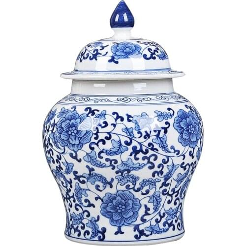 Hand Painted Clear blue and white ceramic porcelain Floral Ginger Jars for tea storage
