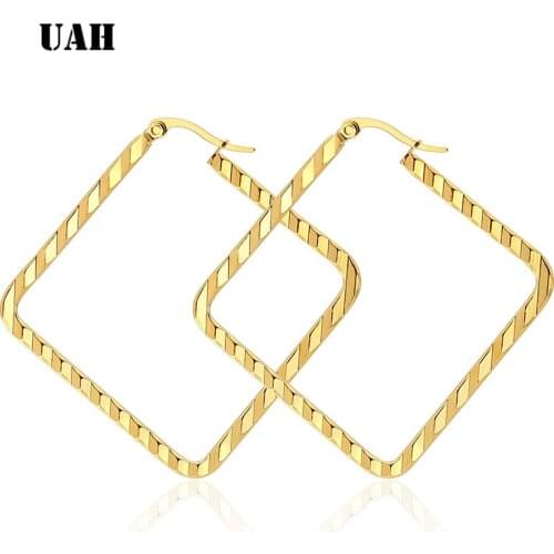 UAH Big discounts Metal Sqare 40mm Hoop earrings stainless steel For women earring wholesale