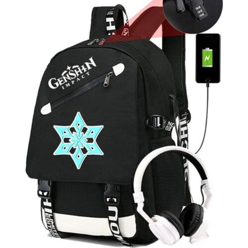 High-Quality Game Genshin School Bags For Teenage Girls Usb Charging Backpacks Women Bookbag Men Travel Laptop Bag