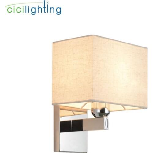 Modern Fabric Shade Wall Light Luminaria, Stainless Steel E27 Wall Sconces with Diffuser Shades, Industrial 1-light Wall Lamp