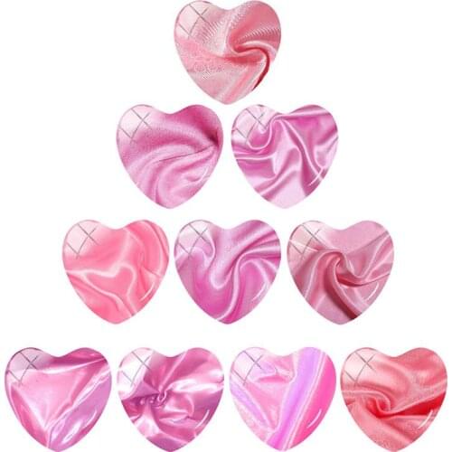 TAFREE 10pcs/lot Pink silk texture Photo Heart shaped 25mm DIY Glass Cabochon Dome Flat Back Jewelry Pendant Base Gift WL844