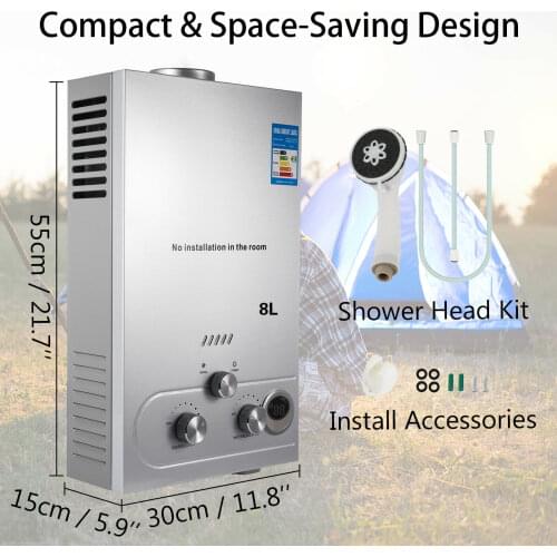 8L LPG Propane Gas Tankless Instant Hot Water Heater Boiler With Shower Kit