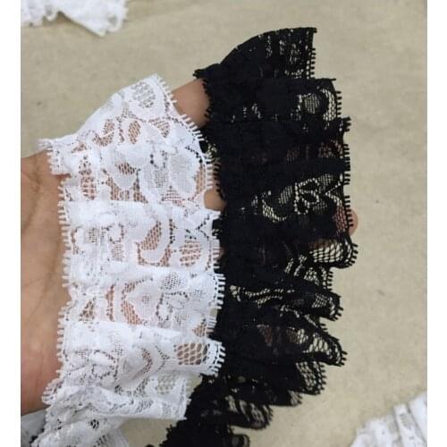 Top Grade Free Shipping 5cm 5yards Soft All Matched Garment Ruffle Lace Pleated Trimming Black and White Lace Accessories W334
