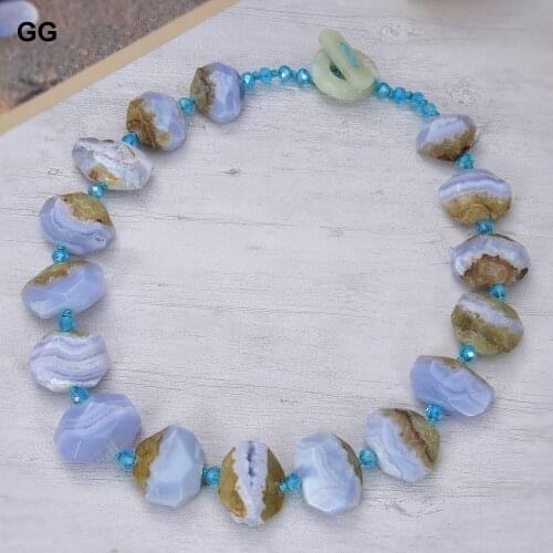 GuaiGuai Jewelry 20'' Blue Chalcedony Blue Lace Agate Stone Crystal Necklace