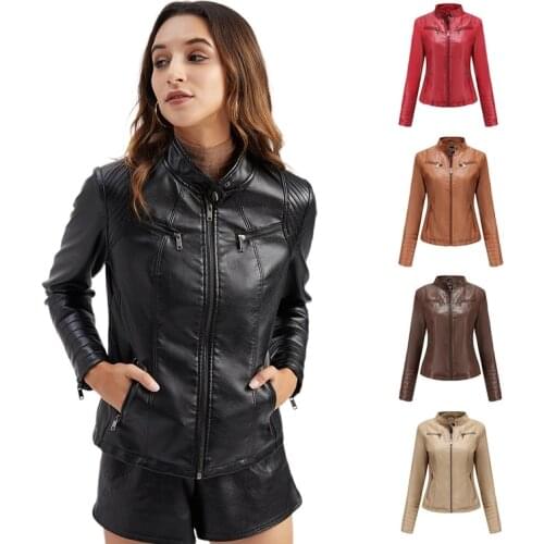 S-XXXL Spring Autumn Fashion Lady PU Leather Jacket Women Slim Short Style Moto&biker Jackets Female Faux Leather Coat Outerwear