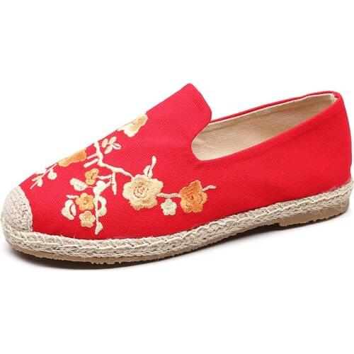 Womens Shoes Classic Cloth Shoes 2020 Summer New Thick Heel Single Shoes Women Flat Heel Round Head Plum Blossom Breathable, We