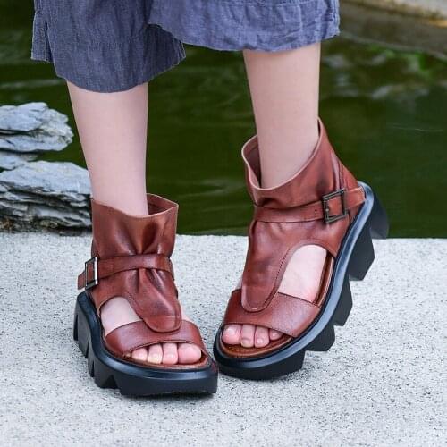 YourSeason Women Genuine Leather Casual Platform Women Shoes 2021 New Summer Handmade Retro Buckle Strap Ladies Heighten Sandals
