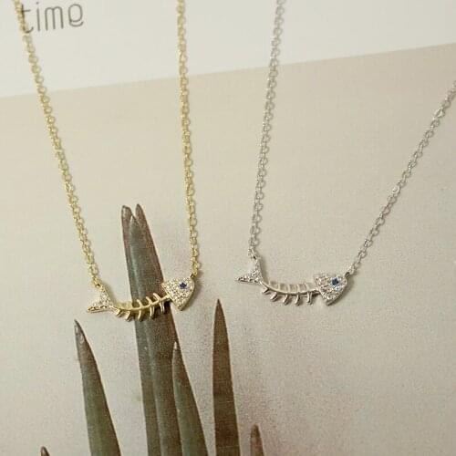 Korean Real 925 Sterling Silver Personality Fish Bone Pendants Necklace For Women Fashion Fine Jewelry Girls Party Gifts