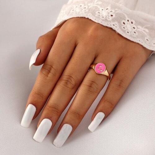 Cherry pink enamel signet rings for women gold cute rings for teenage egirls harajuku style y2k jewelry 90s summer jewelry