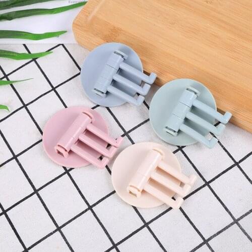 Solid color rotating tribranch hook maximum load 2kg hole free bathroom accessories no trace door rear bathroom towel hook