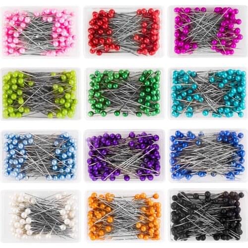 100Pcs/Box 38cm Colorful Round Pearl Head Needles Stitch Straight Push Sewing Pins For Dressmaking DIY Sewing Tools Positioning