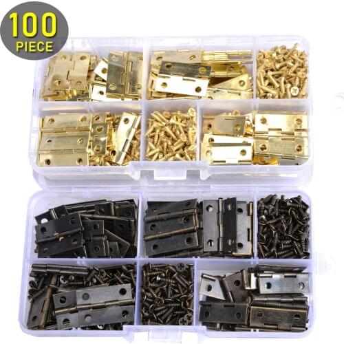 100pcs Mini Butt Hinges 24*16mm with 400pcs Screws Bronze/Golden Stored in Plastic Box Miniature Furniture Cabinet Small Hinges