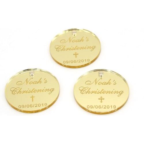 12 Pieces Personalized Chocolate Bars Tags Silver / Gold Mirror Baby Shower & Christening & Baptism Cross Favor Box Decorations