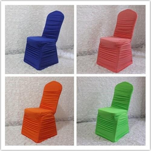 50pcs Ruffled Green Lycra Spandex Stretch Chair Covers For Wedding Banquet Hotel Party Decoration