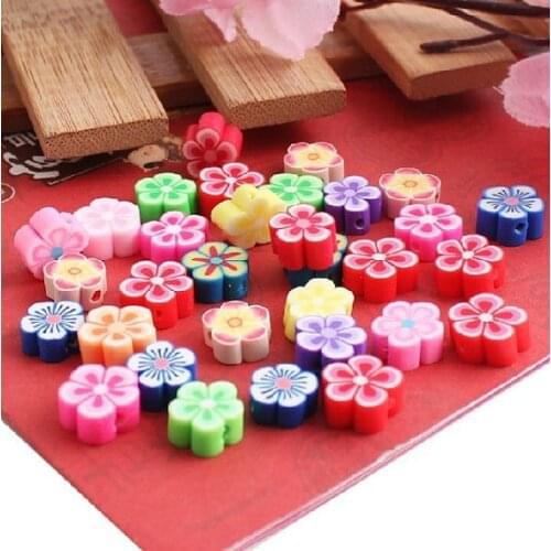 500pcs 8mm-10mm Mixed Flower Polymer Clay Charms Beads Bracelet Mobile phone decoration assorted rose sunflowers
