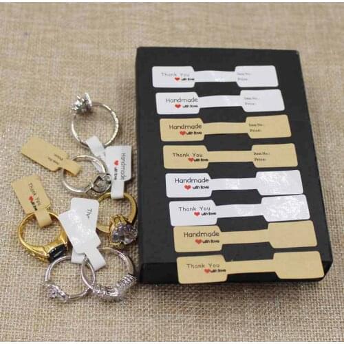 500pcs brown/white paper folded jewelry brand labes handmade DIY ring size/price sticker labels custom cost extra