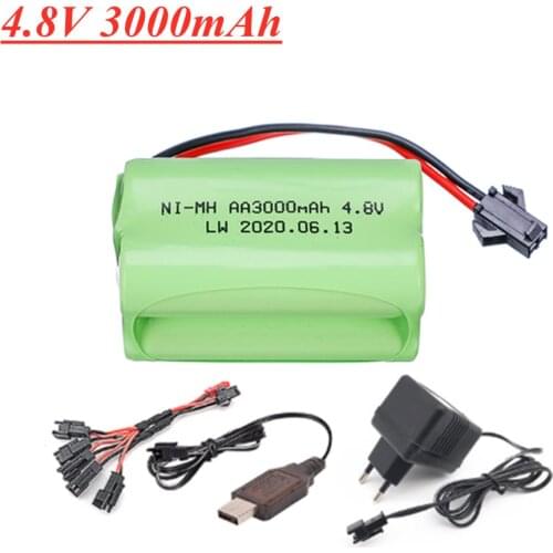 4.8v Battery 3000mah AA NiMH Battery For Rc toys Cars Tanks Robots Boats Guns 4.8v Rechargeable Battery Pack SM plug with cable