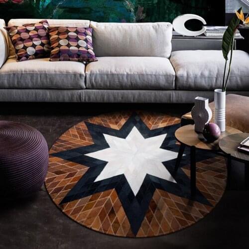 American Style Luxury Natural Cowhide Patchwork Rug , Handmade cow Skin Fur Chequer Carpet for Living Room waterproof carpet
