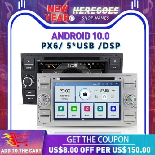 DSP PX6 IPS Android 10.0 4GB + 64GB DSP Car DVD Player GPS RDS Radio Bluetooth 5.0 WIFI For Ford Galaxy Fusion Focus Mondeo Kuga