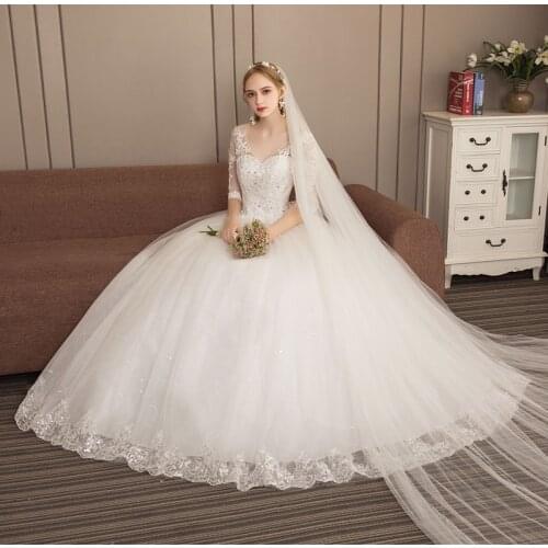 Ball Gowns Wedding dress V Neck Princess Sleeves Plus Size New Style Self-cultivation Lace Up Wedding Dresses