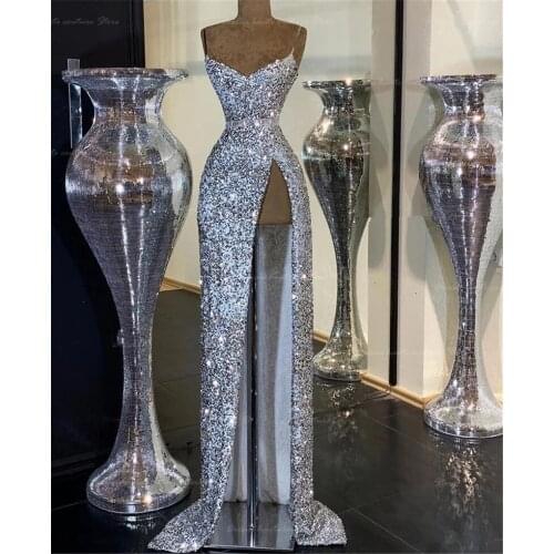 Sparkly Sequins Prom Dress Sexy V-neck Straight Evening Dresses 2021 Cheap Formal vestidos formales arab robe