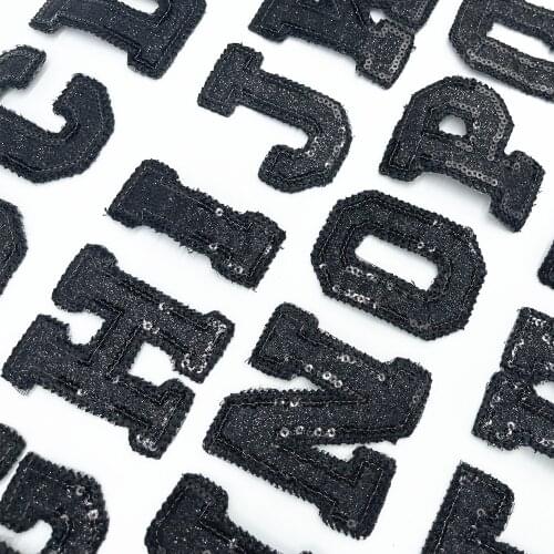 Black Sequins Alphabet Letter Iron On Patches For Clothing T-shirt Decoration Repair Embroidery Patches Garment Accessories