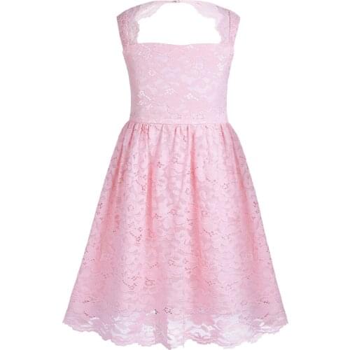 Kids Sleeveless Floral Lace Cutout Back Elegant Flower Girl Dresses Princess Dress For Girls Formal Pageant Wedding Party Dress