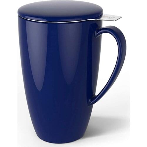 201.103 Porcelain Tea Mug with Infuser and Lid, 15 OZ, Navy Tea Cup with Infuser Green Tea Stainless Infuser Metal Mesh Tea
