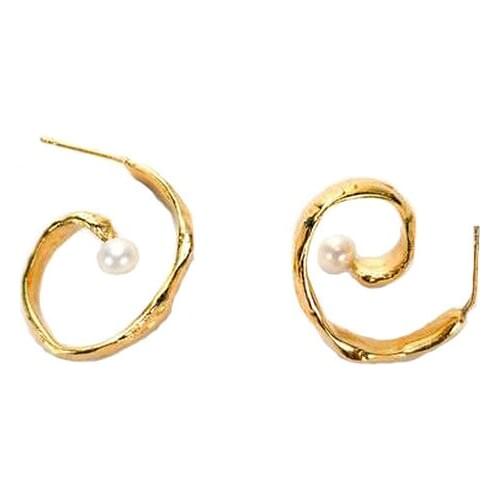 Geometric Curved Metal Brass Stud Earrings for Women Handmade Earring Gold Color Party Jewelry Gift