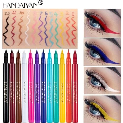 HANDAIYAN New12 Colors Matte Color Eyeliner Kit Makeup Waterproof Colorful Eye Liner Pen Eyes Make Up Cosmetics Eyeliners Set