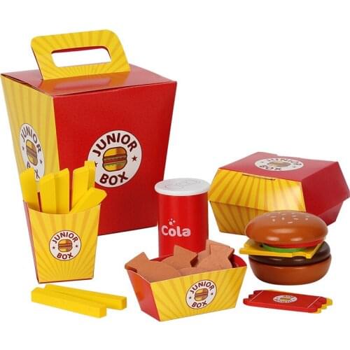 Fake Food Wooden Miniature Food Doll Play Food Simulation Hamburger Chips Kitchen Toys Set Pretend Play Snack Burger Toys