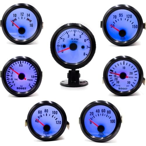 YOMI 2"52mm 12V Mechanical Car Turbo Boost Gauge -30~30PSI Black Turbo Boost Meter Blue LED Auto Car Gauge Meter