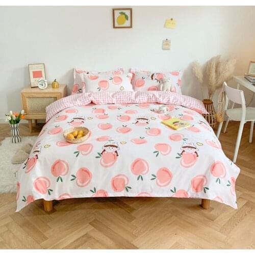 Cute Cartoon Pink Bedding Set For Girls Kids Duvet Cover Set Flat Sheet Bed Linens Single Twin Double Queen King Size